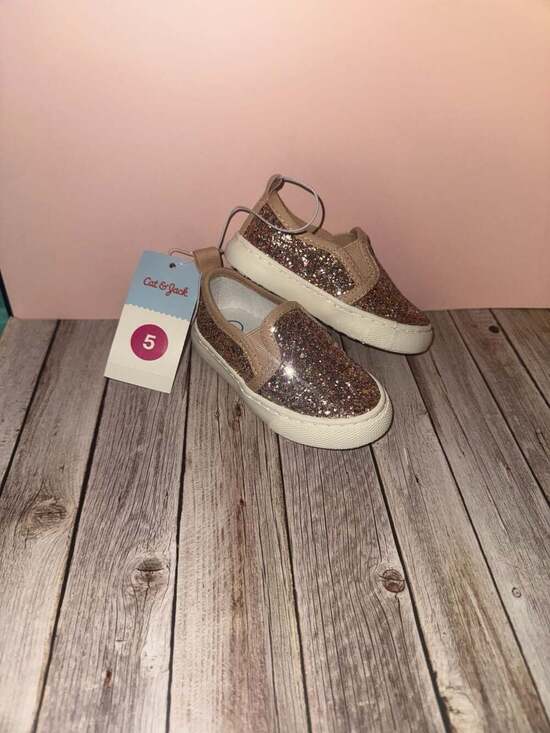 Cat & Jack Other - Cat & Jack Toddler Girls Rose Gold Glitter Slip-On Sneakers Size 5